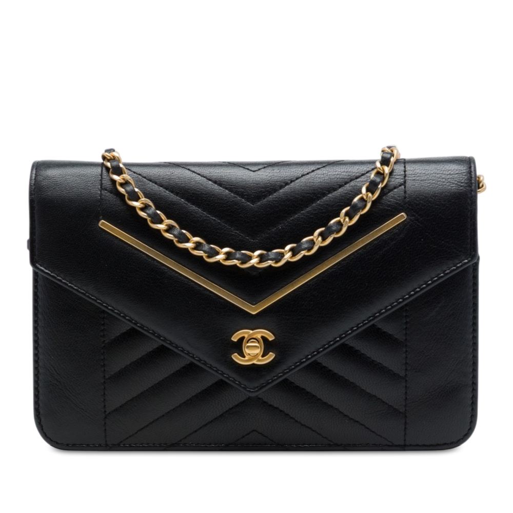 Pre-Loved Chanel Reversed Chevron Lambskin Wallet on Chain